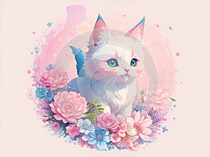 Colorful Cat Illustration. AI generated