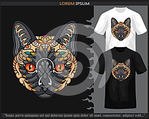 Colorful cat mandala arts isolated on black and white t shirt