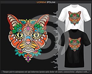 Colorful cat mandala arts isolated on black and white t shirt