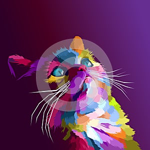 Colorful cat pop art portrait halloween looking vector illustration