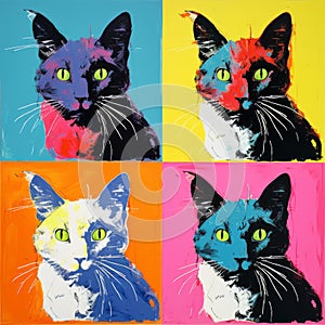 Colorful Cat Portraits: Andy Warhol Inspired 1960 Screen Print