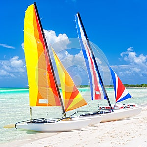 Colorful catamarans at a beach in Cuba