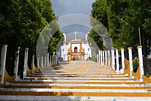 Colorful catholic chapel on a hill at Easter