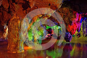 Colorful cave and lake underground, Fujian, South of China