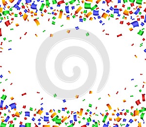 Colorful celebration frame background with confetti.