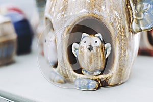Colorful ceramic cute owl figurine as home decoration