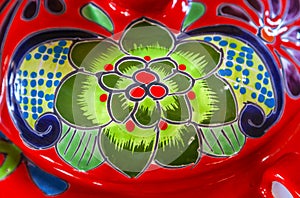 Colorful Ceramic Green Red Flowers Pot Dolores Hidalgo Mexico photo