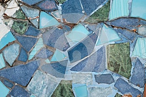 Colorful ceramic mosaic floor or wall. mosaic top view. Bathroom or kitchen floor wall design idea. Reused broken tile. Interior