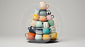 Colorful Ceramic Mug Pyramid: A Vibrant and Dynamic Composition photo