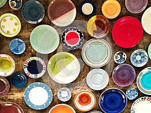 Colorful ceramic plate and dish background
