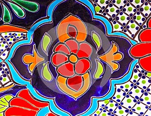 Colorful Ceramic Red Blue Flowers Pot Dolores Hidalgo Mexico