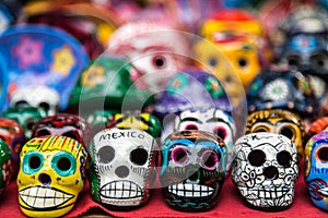 Colorful ceramic skulls for sale at Chichen-Itza