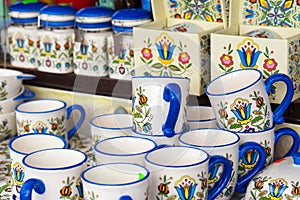 Colorful ceramics in traditonal polish market. photo