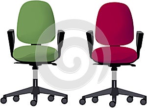 Colorful chairs with anatomical office wheels photo