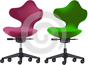 Colorful chairs with anatomical office wheels photo