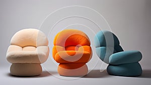 Colorful Chairs In The Style Of Moshe Safdie: Retro Visuals And Velvety Textures