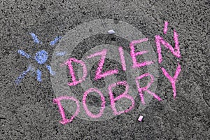 chalk drawing: Polish words GOOD MORNING