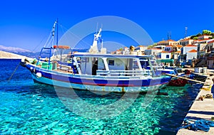 colorful Chalki Halki island in Dodecanese fishing village