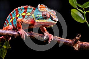 Colorful chameleon on a branch