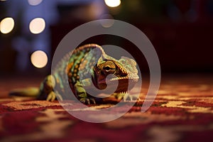 Colorful Chameleon perched on a carpet
