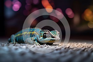 Colorful Chameleon perched on a carpet