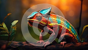 colorful chameleon is sitting on a branch