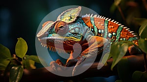 Colorful Chameleons in Vibrant Rainforest