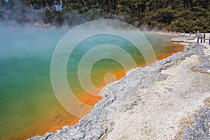 Colorful Champagne Pool at Wai-O-Tapu Thermal Wonderland near Rotorua, North Island, New Zealand