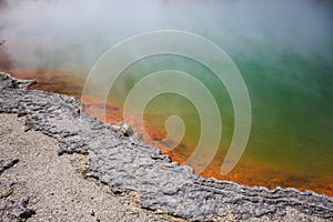 Colorful Champagne Pool at Wai-O-Tapu Thermal Wonderland near Rotorua, North Island, New Zealand