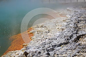 Colorful Champagne Pool at Wai-O-Tapu Thermal Wonderland near Rotorua, North Island, New Zealand