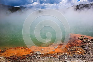 Colorful Champagne Pool at Wai-O-Tapu Thermal Wonderland near Rotorua, North Island, New Zealand