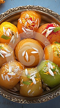 Colorful Chandrakala sweets, a delightful treat for festive occasions.