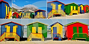 Colorful changing huts collage