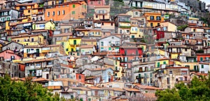 Colorful chaotic houses on a mountain in Rocca di Papa, Italy