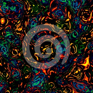 Colorful Chaotic Waves Pattern. Abstract Background for Design Artworks. Red Blue Yellow Green on Black. Psychedelic Blobs.