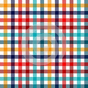 Colorful checkered gingham plaid fabric seamless pattern in blue white red and yellow, print