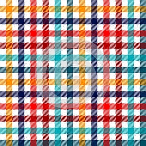 Colorful checkered gingham plaid fabric seamless pattern in blue white red and yellow, print