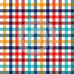 Colorful checkered gingham plaid fabric seamless pattern in blue white red and yellow, print photo