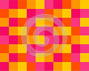 Colorful checkered square seamless repeating background in colors of yellow, pink orange and magenta.