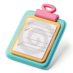 Colorful Checklist Clipboard 3D Icon Render
