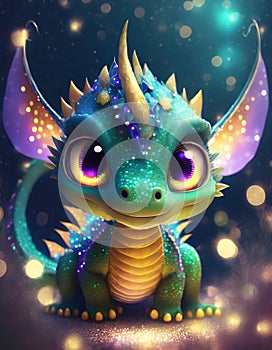colorful cheerful little dragon with big eyes