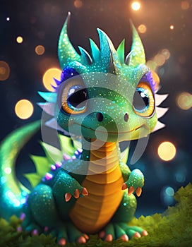 colorful cheerful little dragon with big eyes