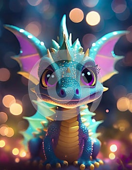 colorful cheerful little dragon with big eyes