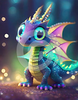 colorful cheerful little dragon with big eyes