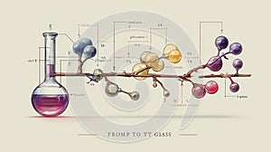 Colorful Chemistry Illustration of Glassware and Molecular Structures