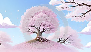 Colorful Cherry Blossom landscape. Cherry Blossom background template.