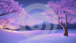 Colorful Cherry Blossom landscape. Cherry Blossom background template.