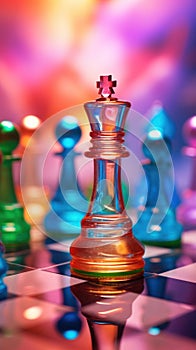 A colorful chess board with a king on top, AI