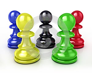 Colorful chess pawns