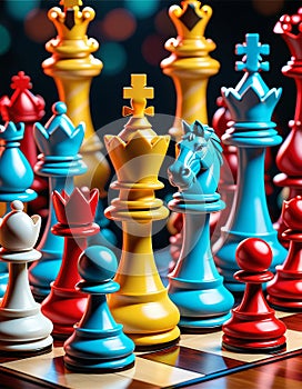 Colorful Chess Pieces Array
